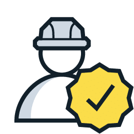 industrial worker outline with yellow check mark